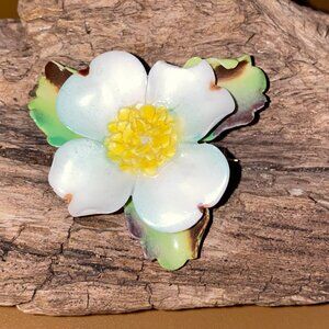 Vintage Staffordshire England Porcelain Flower Brooch White Yellow Floral Pin
